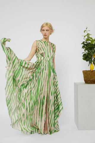PRINTED BELTED LONG DRESS