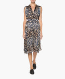 KNEE-LENGTH BELTED PRINTED SILK MUSLIN DRESS