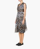 KNEE-LENGTH BELTED PRINTED SILK MUSLIN DRESS